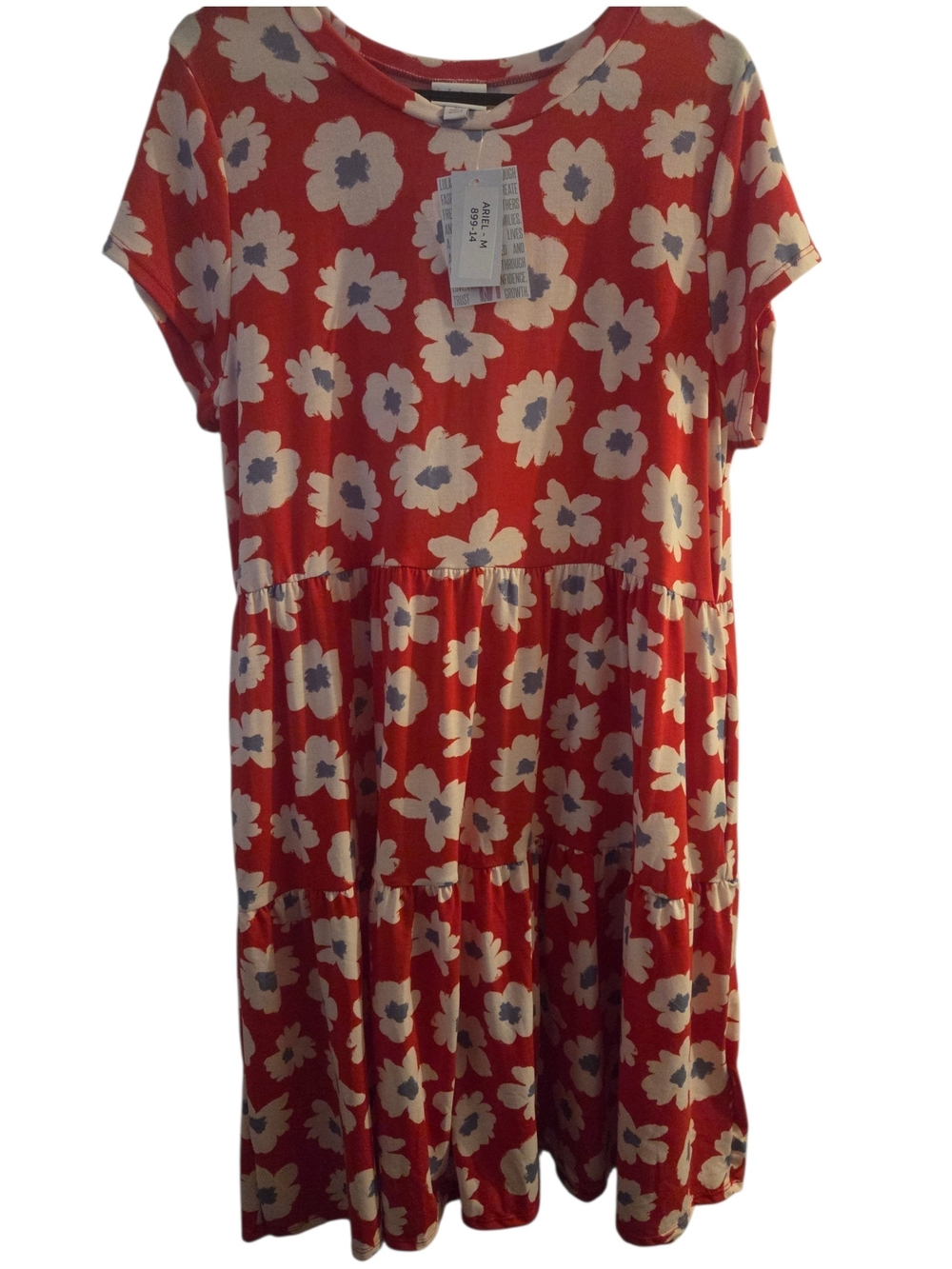 LuLaRoe Red Floral Tiered Dress with White Flowers